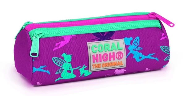 Coral High Kids Koyu Pembe Su Yeşili Peri Desenli 3'lü Okul Çanta Seti - Resim 6