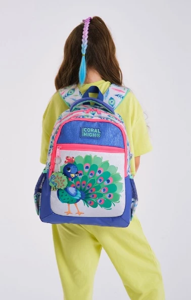 Coral High Mavi Yeşil Tavuskuşu Okul Sırt ve Beslenme Çantası Seti - Kız Çocuk - Resim 2