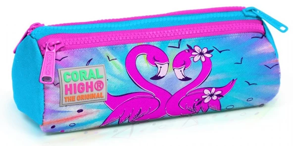 Coral High Mavi Pembe Flamingo Üç Bölmeli Kalem Çantası - Kız Çocuk ürün görseli