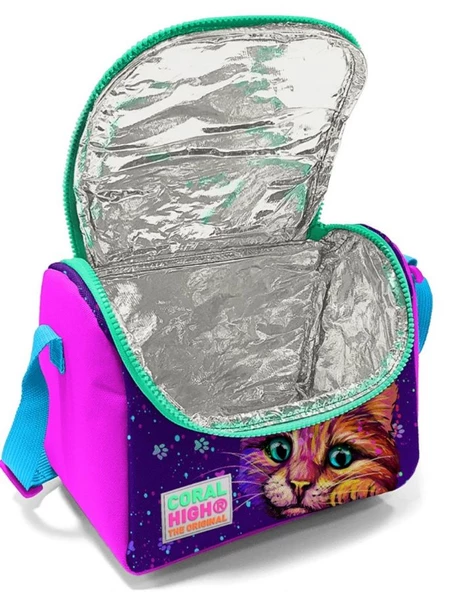 Coral High Mor Kedi USB Soketli Üçlü İlkokul Çanta Seti - Kız Çocuk - Resim 4