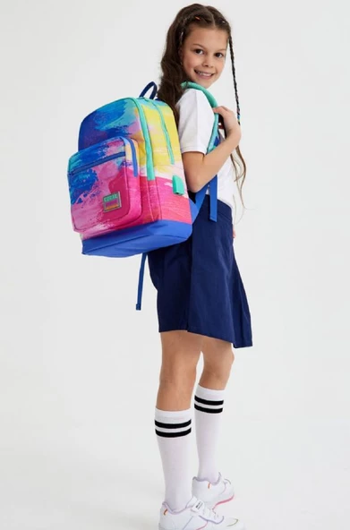Coral High Renkli Fırça Darbeleri İlkokul ve Günlük Sırt Çantası - Kız Çocuk - USB Soketli - Resim 3