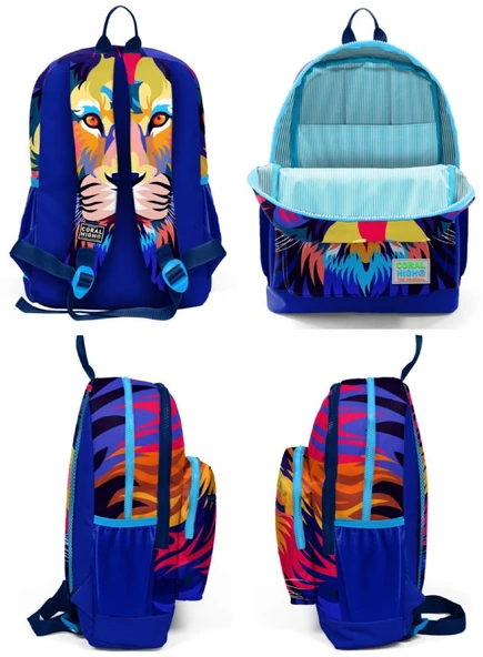 Coral High Lacivert Aslan İlkokul ve Günlük Sırt Çantası - Erkek Çocuk - Dört Gözlü - Resim 2
