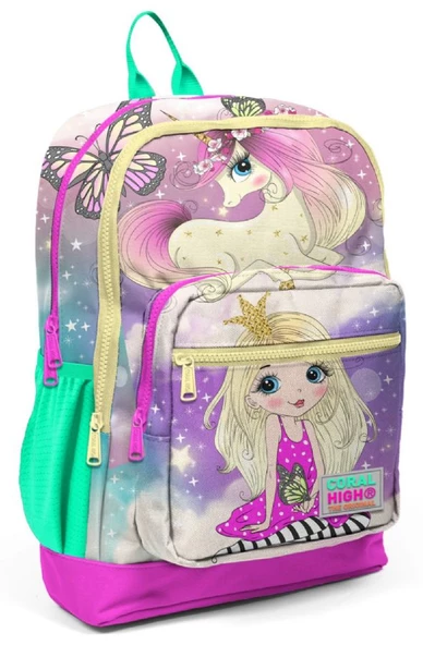 Coral High Yeşil Pembe Unicorn ve Prenses İlkokul ve Günlük Sırt Çantası - Kız Çocuk - USB Soketli ürün görseli