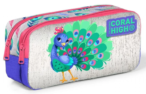Coral High İki Bölmeli Kız Çocuk Yeşil Tavuskuşu Kalem Çantası Kalemlik