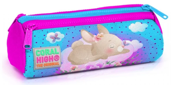 Coral High Pembe Mavi Tavşan USB Soketli Okul Çantası ve Kalemlik Seti - Kız Çocuk - Resim 3