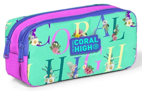 Coral High İki Bölmeli Kız Çocuk Yeşil Pembe Kalem Çantası Kalemlik