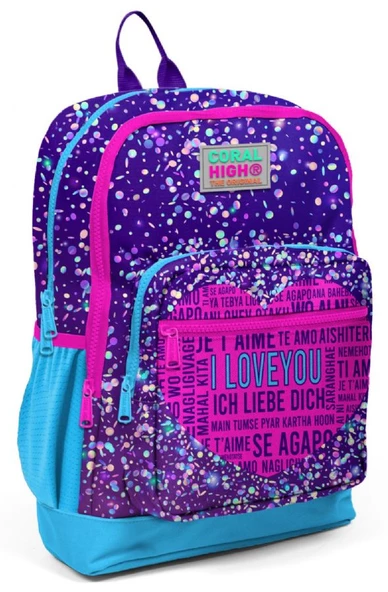 Coral High Mor Pembe Kalp İlkokul ve Günlük Sırt Çantası - Kız Çocuk - USB Soketli ürün görseli