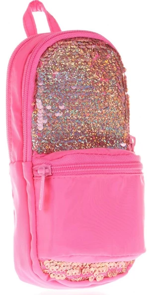 Kaukko Magical Kız Çocuk Pullu Pembe Üç Bölmeli Kalem Çantası - Çanta Şekilli