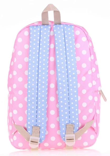 Kaukko Pembe Mavi Puantiye Kız Çocuk İlkokul ve Ortaokul Sırt Çantası - Resim 2