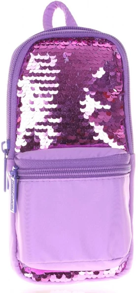Kaukko Magical Kız Çocuk Pullu Lila Üç Bölmeli Kalem Çantası - Çanta Şekilli - Resim 2