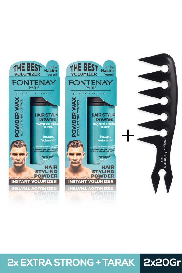 Fontenay Saç Şekillendirici Pudra Toz Wax Mat Effect Mavı 20gr X2 + Geniş Aralıklı Wax Tarağı 3Lü Set ürün görseli
