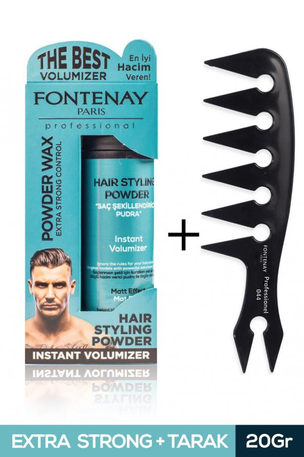 Fontenay Saç Şekillendirici Pudra Toz Wax Mat Effect Mavı 20gr + Geniş Aralıklı Wax Tarağı 2li Set ürün görseli