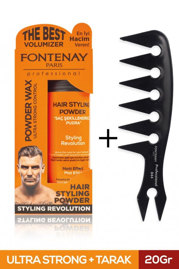 Fontenay Saç Şekillendirici Pudra Toz Wax Ultra Strong Turuncu 20gr + Geniş Aralıklı Wax Tarağı 2li Set - 2