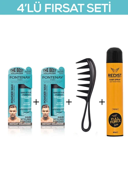 Fontenay Saç Şekillendirici Pudra Toz Wax  Matt Effect Mavi X2 +Şekil Tarağı+Saç Spreyi 2 400ml 4'lü