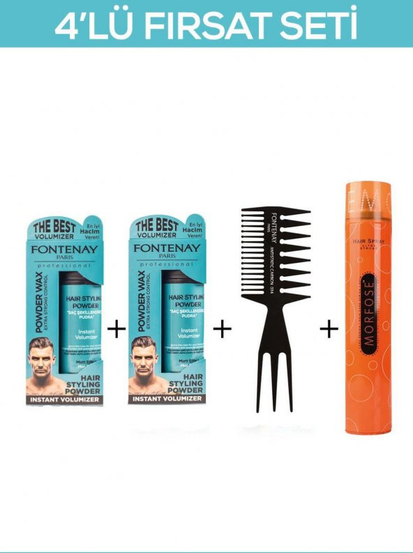 Fontenay Saç Şekillendirici Pudra Toz Wax Mat Effect X2 + Şekil Tarakı 2+Saç Spreyi  400ML 4lü Set
