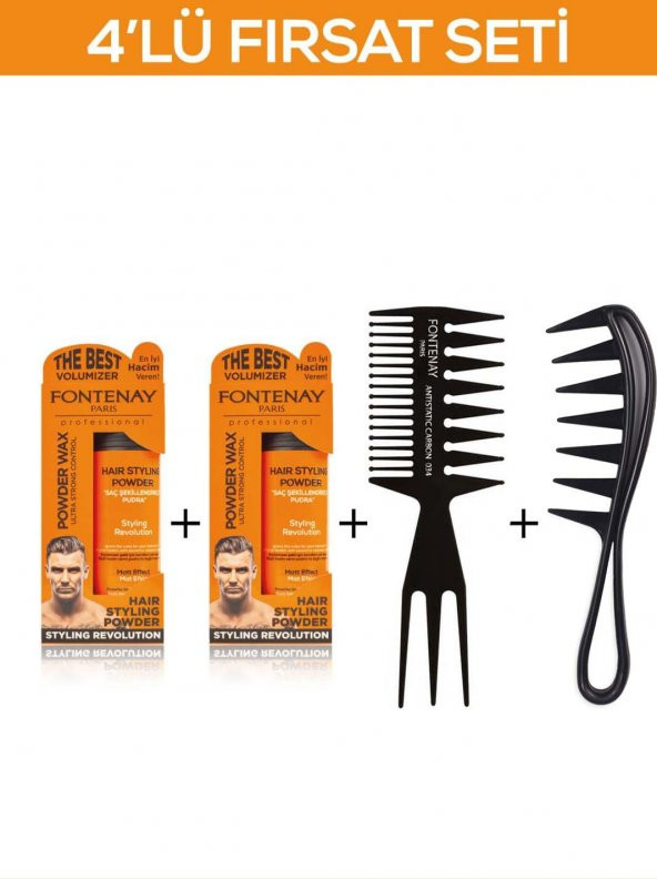 Fontenay Saç Şekillendirici Pudra Toz Wax Ultra Strong Turuncu 20gr X2 + Şekil Tarağı X2 4Lü Set