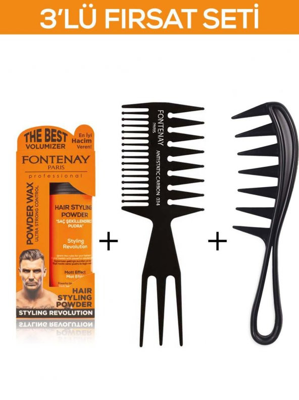 Fontenay Saç Şekillendirici Pudra Toz Wax Ultra Strong Turuncu 20gr + Şekil Tarağı X2 3Lü Set