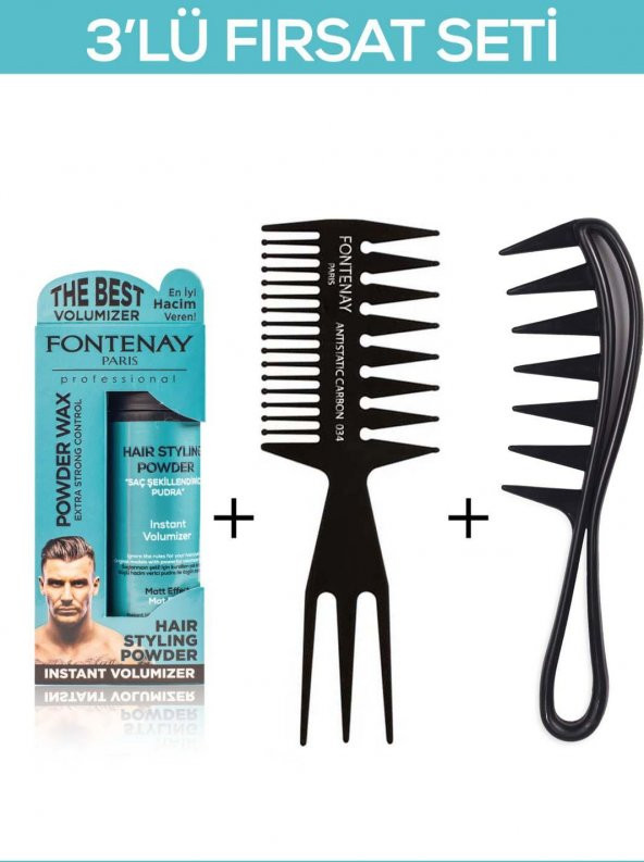 Fontenay Saç Şekillendirici Pudra Toz Wax Mat Effect Mavı 20gr + Şekil Tarağı X2 3Lü Set