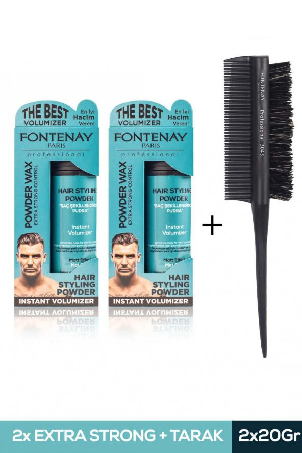 Fontenay Saç Şekillendirici Pudra Toz Wax Mat Effect Mavı 20gr X2 + Profesyonel Topuz Fırçası Krepe 3043 3lü Set ürün görseli