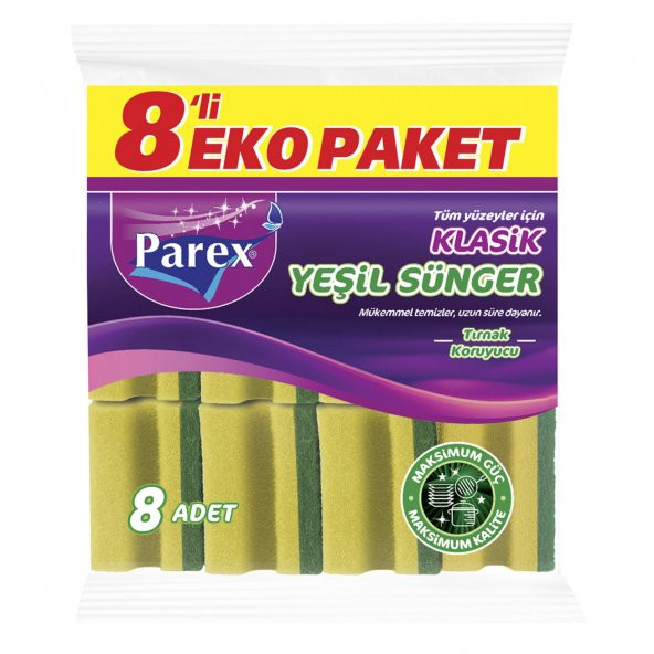Parex Klasik Yeşil Oluklu Sünger 8Li