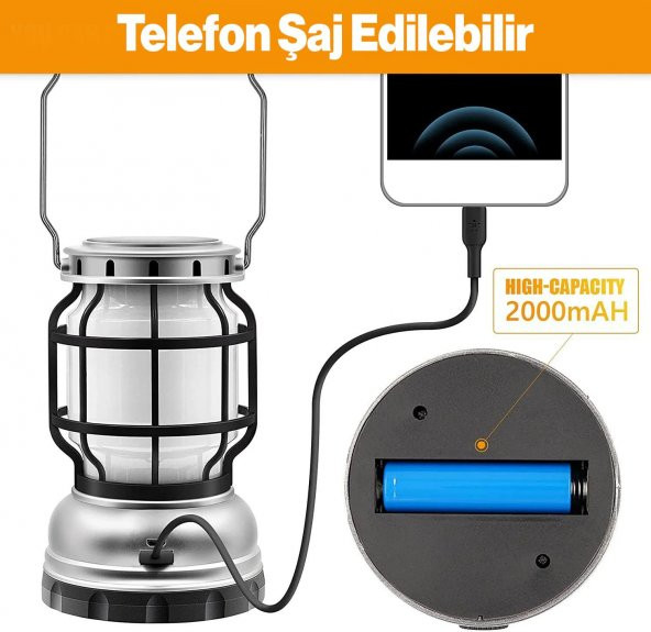 Dekoratif Outdoor Kamp Lambası Ledli Kırmızı Alev Beyaz Işıklı El Feneri Işıldak Şarjlı Çift Modlu - 3