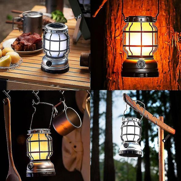 Dekoratif Outdoor Kamp Lambası Ledli Kırmızı Alev Beyaz Işıklı El Feneri Işıldak Şarjlı Çift Modlu - 5