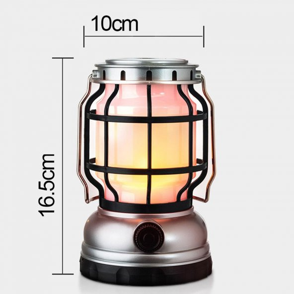 Dekoratif Outdoor Kamp Lambası Ledli Kırmızı Alev Beyaz Işıklı El Feneri Işıldak Şarjlı Çift Modlu - 6