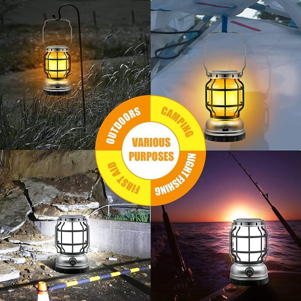 Dekoratif Outdoor Kamp Lambası Ledli Kırmızı Alev Beyaz Işıklı El Feneri Işıldak Şarjlı Çift Modlu - 8