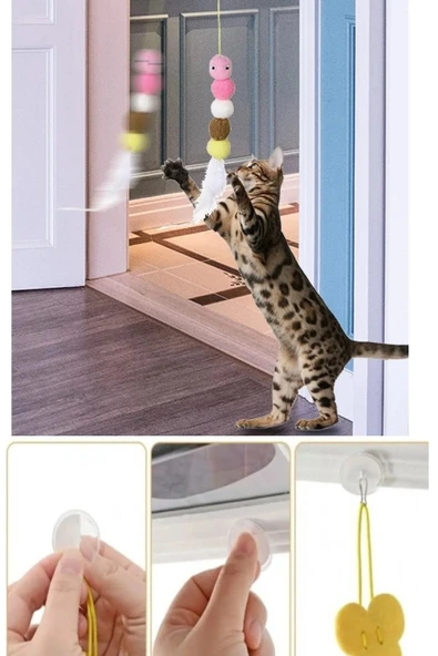 Elastik Kendinden Yapışkanlı Renkli Kedi Oyun Oltası Kedi Oyuncağı Yapışkanlı Olta Eğitim Oyuncağı - 3