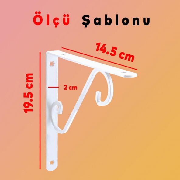 Raf Altı Raf Tutucu Ayak Ferforje Beyaz 195 x 145 mm 2 ADET - Resim 2