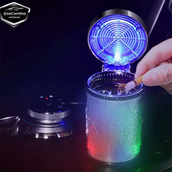 Üniversal 7 Renkli RGB Led Işıklı Lüx Oto Küllük Kapaklı Spor Araç İçi Küllük Araba Küllüğü - 2