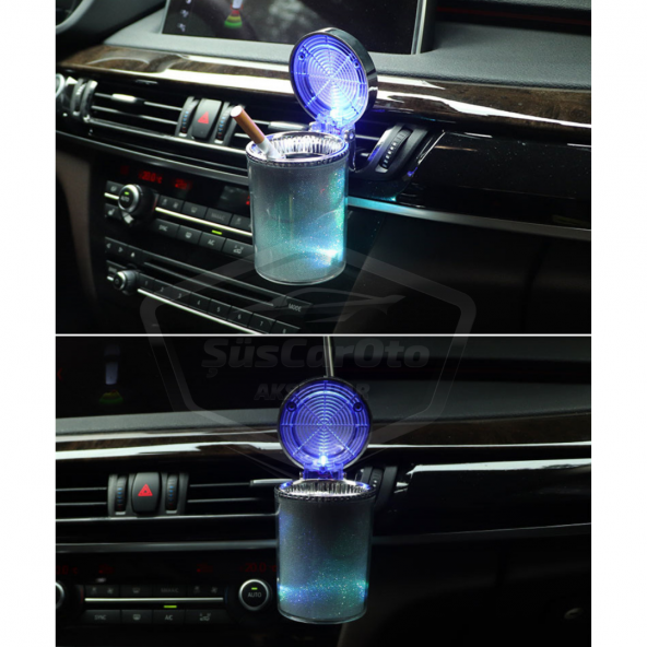 Üniversal 7 Renkli RGB Led Işıklı Lüx Oto Küllük Kapaklı Spor Araç İçi Küllük Araba Küllüğü - 4