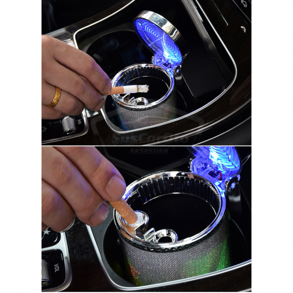 Üniversal 7 Renkli RGB Led Işıklı Lüx Oto Küllük Kapaklı Spor Araç İçi Küllük Araba Küllüğü - 8
