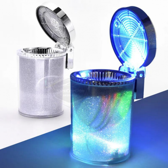 Üniversal 7 Renkli RGB Led Işıklı Lüx Oto Küllük Kapaklı Spor Araç İçi Küllük Araba Küllüğü - 9