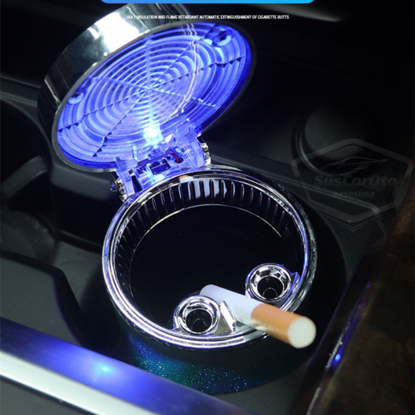 Üniversal 7 Renkli RGB Led Işıklı Lüx Oto Küllük Kapaklı Spor Araç İçi Küllük Araba Küllüğü - 10