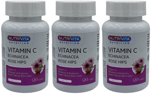 Nutrivita Nutrition Vitamin C Vitamini Echinacea 3x120 Tablet Ekinezya Kuşburnu Ekstresi