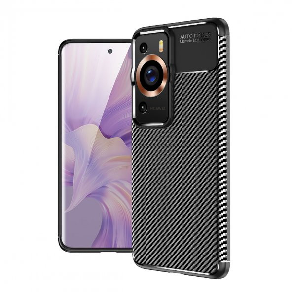 KNY Huawei P60 Pro Kılıf Karbon Desenli Lux Negro Silikon Siyah