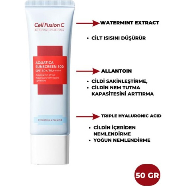 Cell Fusion C Aquatica Nemlendirici Yüksek Koruyucu Tüm Cilt Tipleri Için Güneş Kremi 100 Spf50 /pa 50 gr