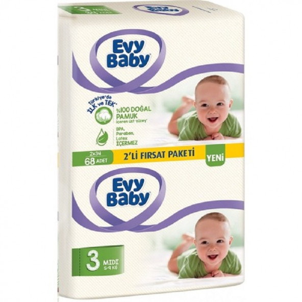 Evybaby Bebek Bezi 2 Li Paket Midi 62 Ad 3 Beden 5-9 Kg