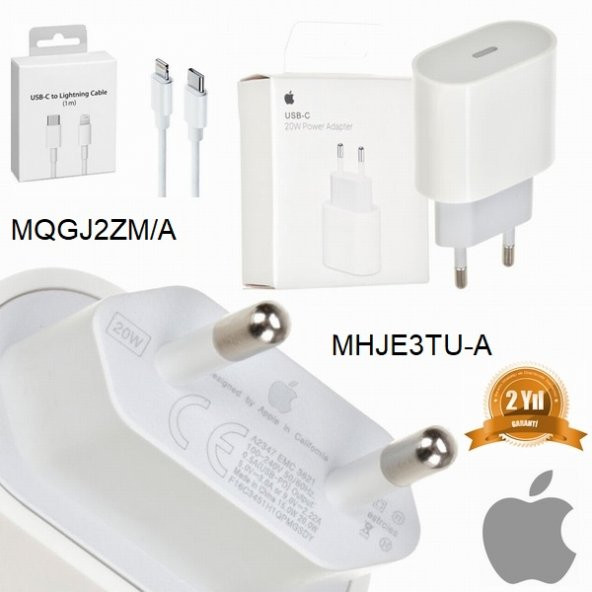 Orjinal Apple iPhone 13 Pro Max 20W Hızlı Şarj Aleti Seti USB-C MHJE3TU-A + MQGJ2ZM/A (Kablo Dagil)