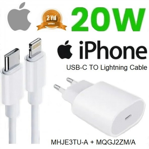 Orjinal Apple Watch SE 20W Hızlı Şarj Aleti Seti USB-C MHJE3TU-A + MQGJ2ZM/A (Kablo Dagil)