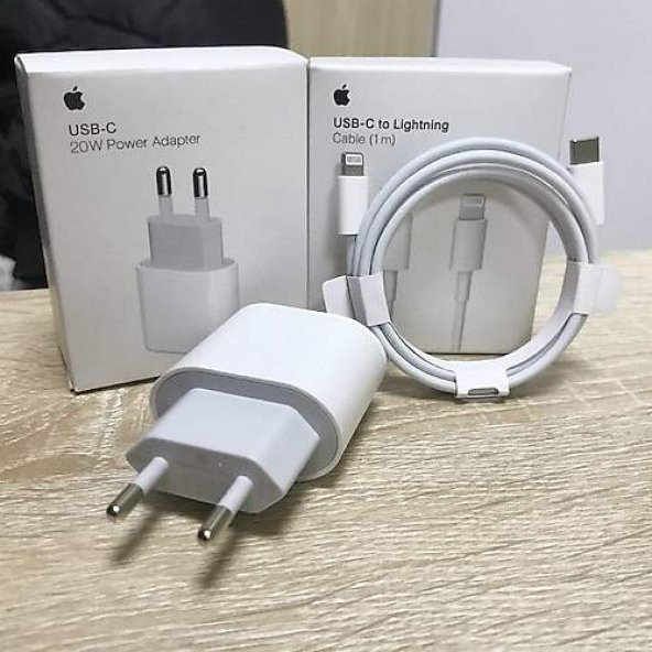 Orjinal Apple iPhone 12 20W Hızlı Şarj Aleti Seti USB-C MHJE3TU-A + MQGJ2ZM/A (Kablo Dagil)