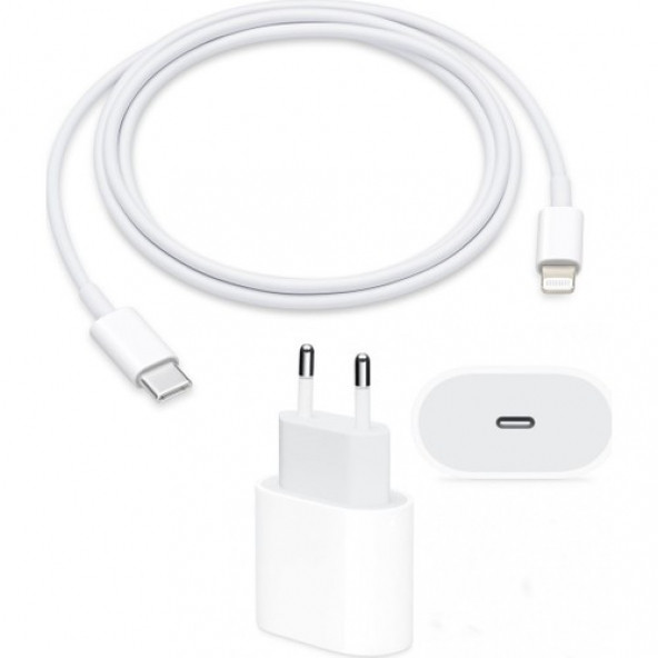 Orjinal Apple iPhone 13 Pro Max 20W Hızlı Şarj Aleti Seti USB-C MHJE3TU-A + MQGJ2ZM/A (Kablo Dagil)