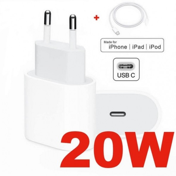 Orjinal Apple iPad Air 20W Hızlı Şarj Aleti Seti USB-C MHJE3TU-A MHJE3TU-A + MQGJ2ZM/A (Kablo Dagil)