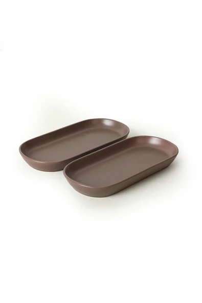 Keramika Mat Açık Taupe Noyan Kayık Tabak 2 Adet 26 Cm 958 - Resim 3
