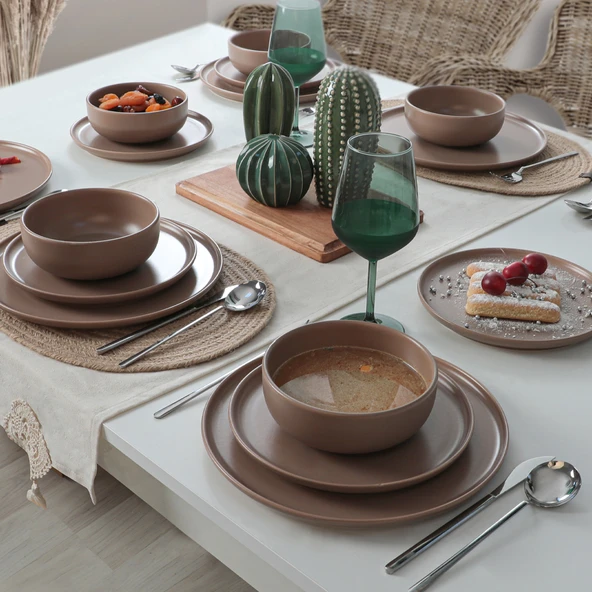 Keramika Nordic Mat Toprak Taupe Yemek Takımı 18 Parça 6 Kişilik 977 - 6