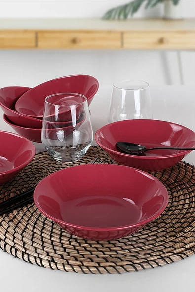 Keramika Hitit Carmen Kırmızı Yemek Tabağı 18 Cm 6 Adet - Resim 2