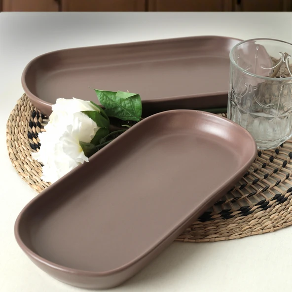Keramika Mat Açık Taupe Noyan Kayık Tabak 2 Adet 26 Cm 958