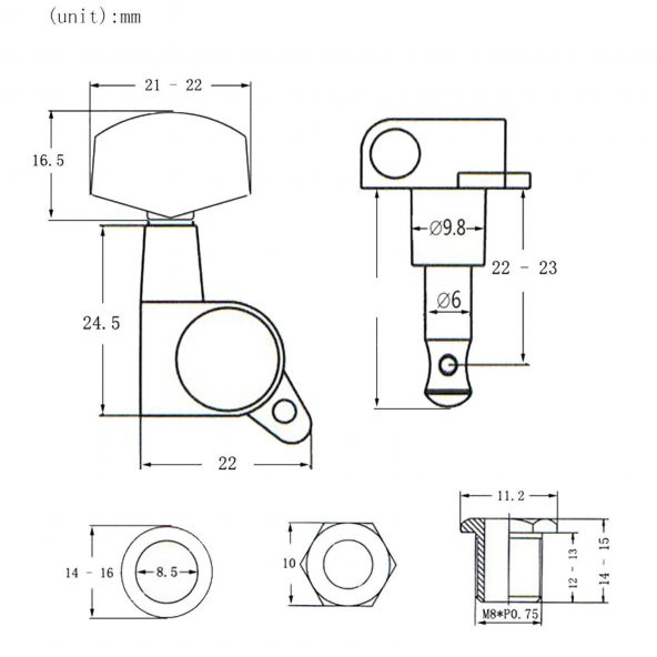 Fluid MHA10B Akustik Gitar Burgusu 3+3 Set + Vida Somun Pul - 4