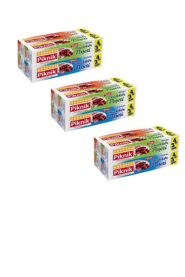 PİKNİK BUZDOLABI POŞETİ KARMA PAKET 4 LÜ  (2 ADET ORTA + 1 ADET KÜÇÜK + 1 ADET BÜYÜK BOY POŞET) * 3